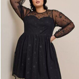 NWT Torrid Sz 14 Black Star Mesh Illusion Dress